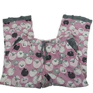 Munki Munki Wm's M Pajama Pants Pink‎ Sheep Print Snap Cuff Hem Lounge Sleepwear